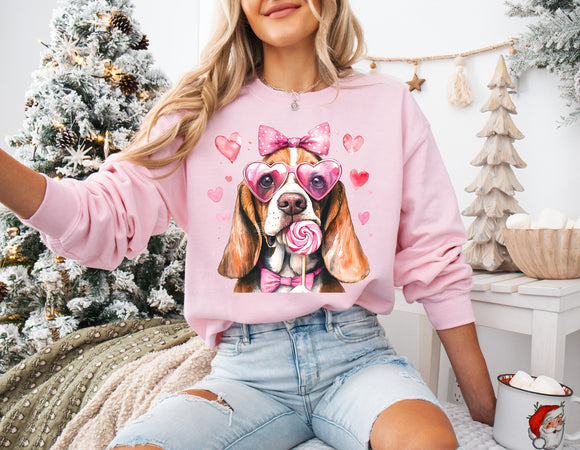 DOG Basset Hound S/S T-Shirts & Sweatshirts - YOUTH & ADULT SIZES - LIGHT PINK & HOT PINK