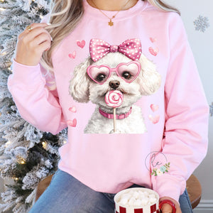 DOG Bichon S/S T-Shirts & Sweatshirts - YOUTH & ADULT SIZES - LIGHT PINK & HOT PINK