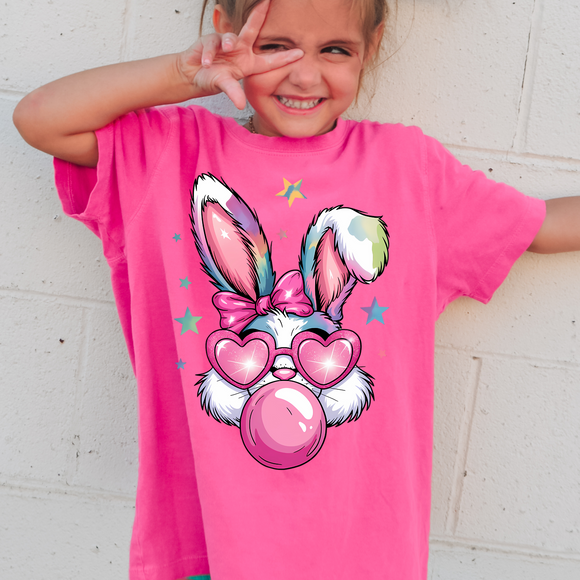 Bubblegum Sunglass Bunny Comfort Colors S/S T-Shirt - YOUTH & ADULT SIZES - ALL COLORS