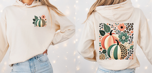 Front + Back Fall Floral Pumpkins Lightweight Hoodie