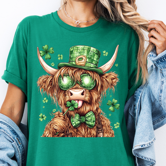 St. Patrick Highland Cow Bella Canvas S/S T-Shirt - YOUTH & ADULT SIZES - ALL COLORS