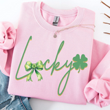 LUCKY Clover & Bow S/S T-Shirts & Sweatshirts - YOUTH & ADULT SIZES - LIGHT PINK & WHITE