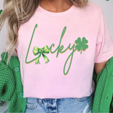 LUCKY Clover & Bow S/S T-Shirts & Sweatshirts - YOUTH & ADULT SIZES - LIGHT PINK & WHITE