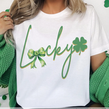 LUCKY Clover & Bow S/S T-Shirts & Sweatshirts - YOUTH & ADULT SIZES - LIGHT PINK & WHITE