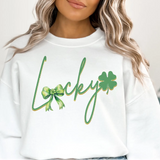 LUCKY Clover & Bow S/S T-Shirts & Sweatshirts - YOUTH & ADULT SIZES - LIGHT PINK & WHITE