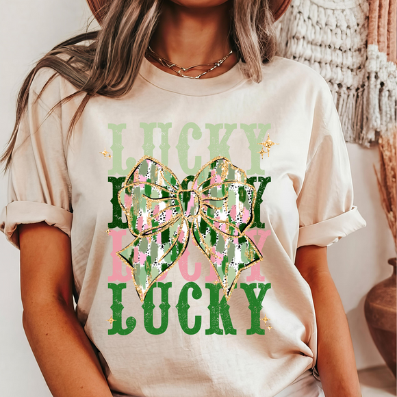 St. Patrick LUCKY Stacked Bow Bella Canvas S/S T-Shirt - YOUTH & ADULT SIZES - ALL COLORS