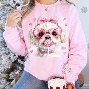 DOG Maltese S/S T-Shirts & Sweatshirts - YOUTH & ADULT SIZES - LIGHT PINK & HOT PINK