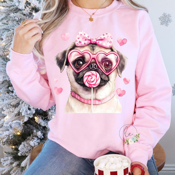 DOG Pug S/S T-Shirts & Sweatshirts - YOUTH & ADULT SIZES - LIGHT PINK & HOT PINK