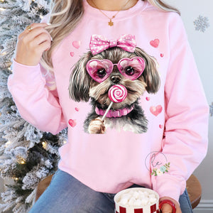 DOG Shihtzu S/S T-Shirts & Sweatshirts - YOUTH & ADULT SIZES - LIGHT PINK & HOT PINK