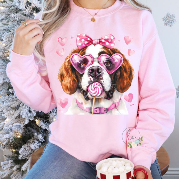 DOG St Bernard S/S T-Shirts & Sweatshirts - YOUTH & ADULT SIZES - LIGHT PINK & HOT PINK