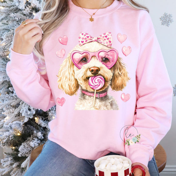 DOG White Doodle S/S T-Shirts & Sweatshirts - YOUTH & ADULT SIZES - LIGHT PINK & HOT PINK